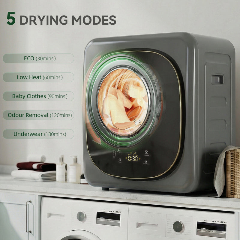 Tumble Dryer for Small Spaces 4 kg Capacity with Quick Drying and Easy Touch Controls Grey AOSOM