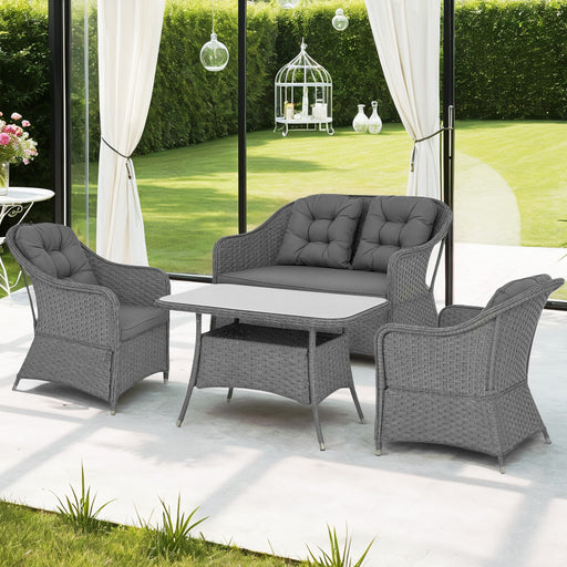 Light Grey Four Piece Rattan Garden Furniture Set With Glass Top Table by Outsunny