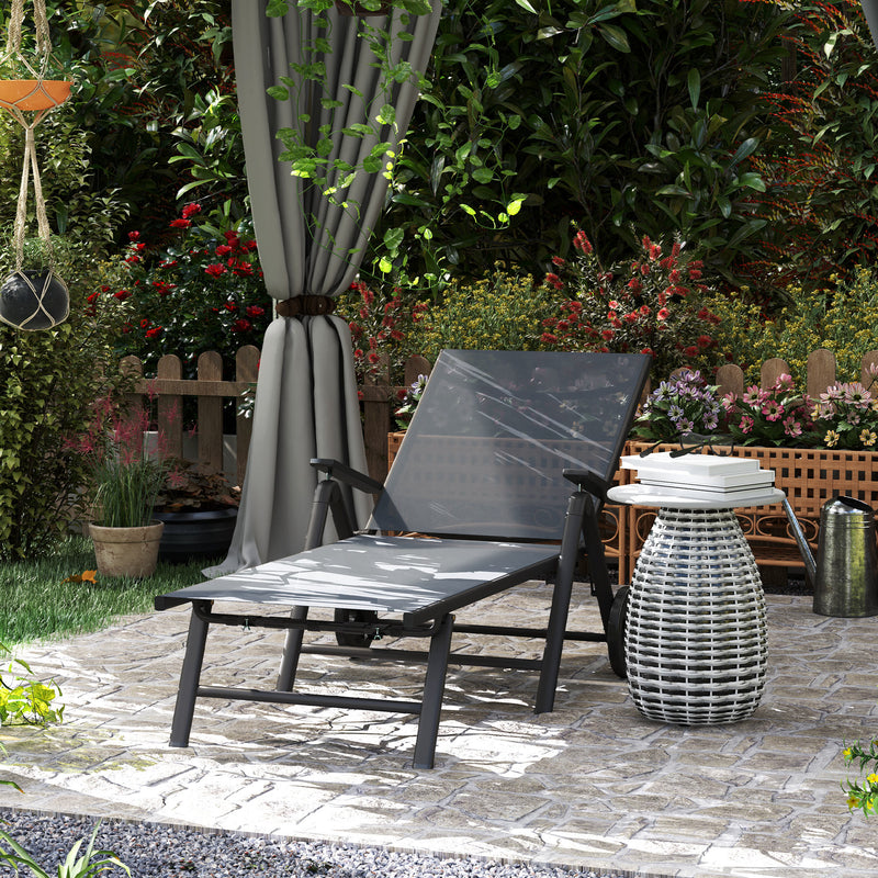 Grey Folding Sun Lounger with Wheels 5 Position Adjustable Reclining Garden Chair by Outsunny