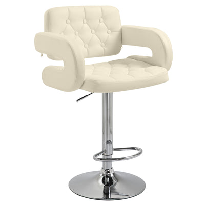 Height Adjustable Swivel Bar Stool with Backrest Armrests and Footrest for Home Beige