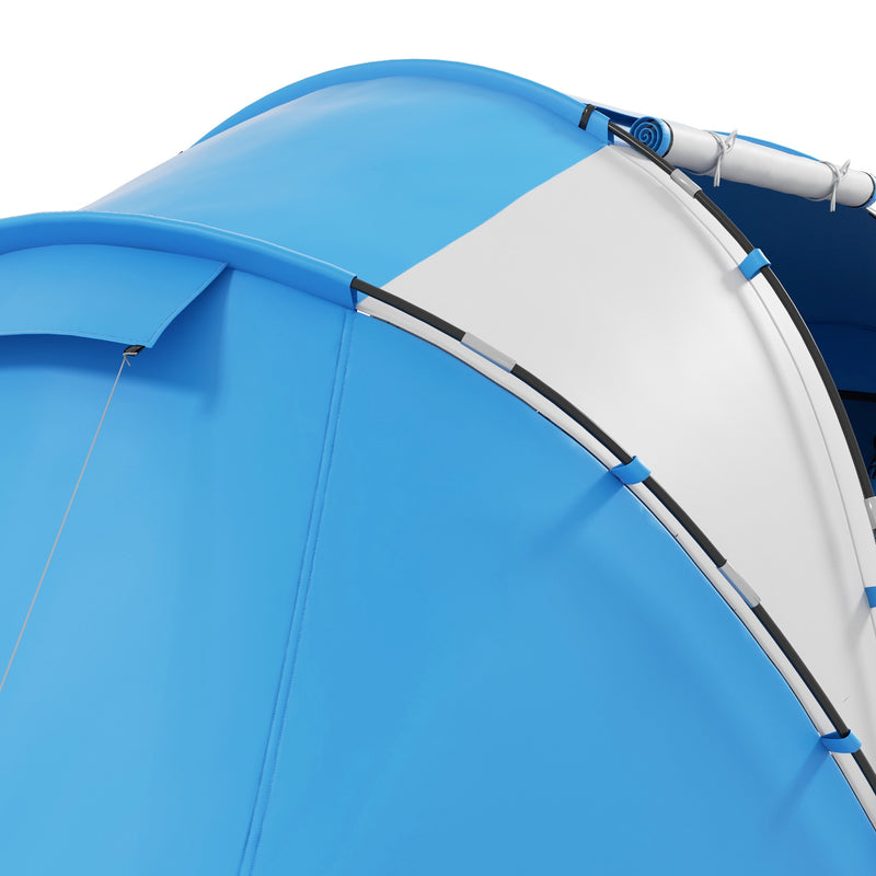 Outsunny 4 Man Camping Tent, UV Protection Tunnel Tent with 2 Bedrooms and Living Area, Large Hiking Sun Shelter, 430 x 240 x 170 cm, Blue and White