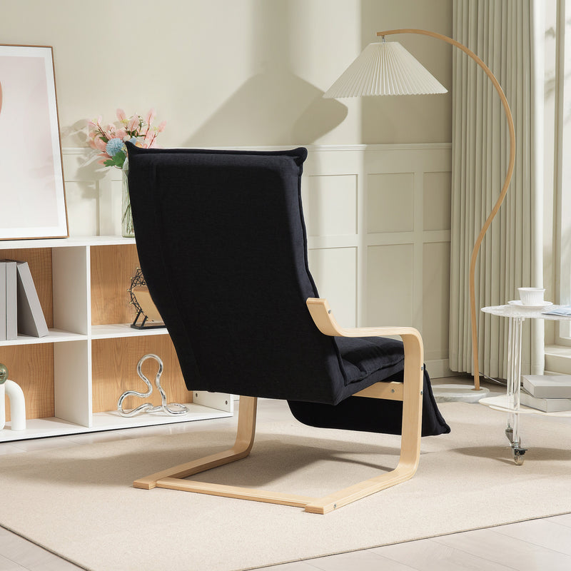 Black Curved Wooden Framed Accent Chair with Adjustable Footrest by HOMCOM