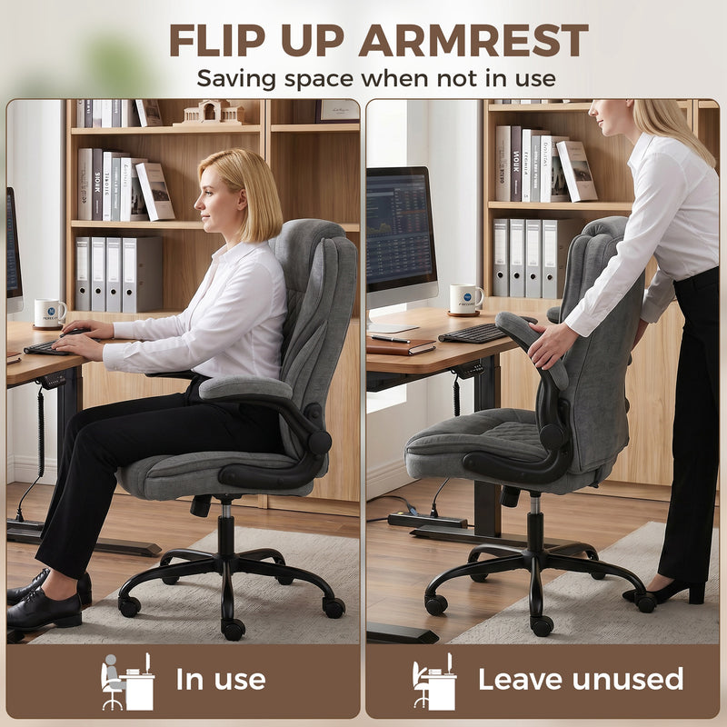 Office Chair with Flip Up Armrests for Space Saving Comfort and Adjustable Height Grey