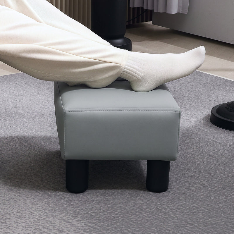 Grey PU Leather Footstool with Four Sturdy Plastic Legs by HOMCOM
