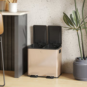 Gold 30L Double Kitchen Recycling Bin with Deodorisers for Waste Separation, Stainless Steel