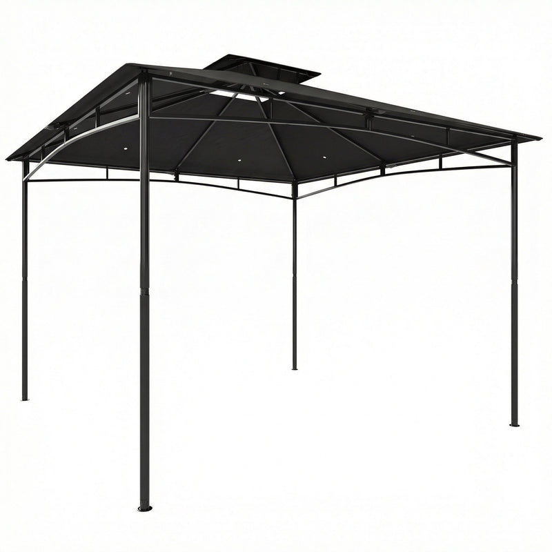 3x3m Metal Garden Gazebo with 2 Tier Canopy for All Weather Shelter and Gatherings, Black Outsunny