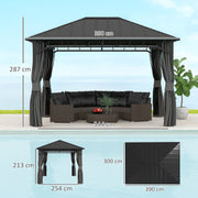 3 x 4m Hardtop Gazebo with Galvanised Steel Roof and Curtains for Patio and Garden by Outsunny
