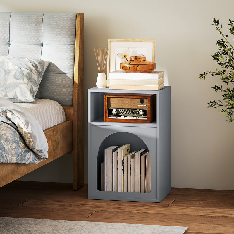 Bedside Table with Two Open Shelves for Storage and Display Ideal for Bedroom, Grey