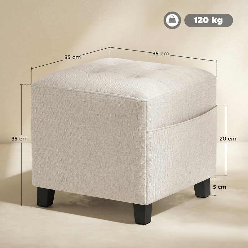 Storage Footstool with Side Pocket for Small Spaces and Extra Comfort