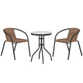 Garden Bistro Set with Stackable Rattan Chairs and Glass Table for Small Spaces Brown Outsunny