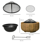 Garden Fire Pit with Spark Guard and Handles for Safe Outdoor Heating Light Brown AOSOM