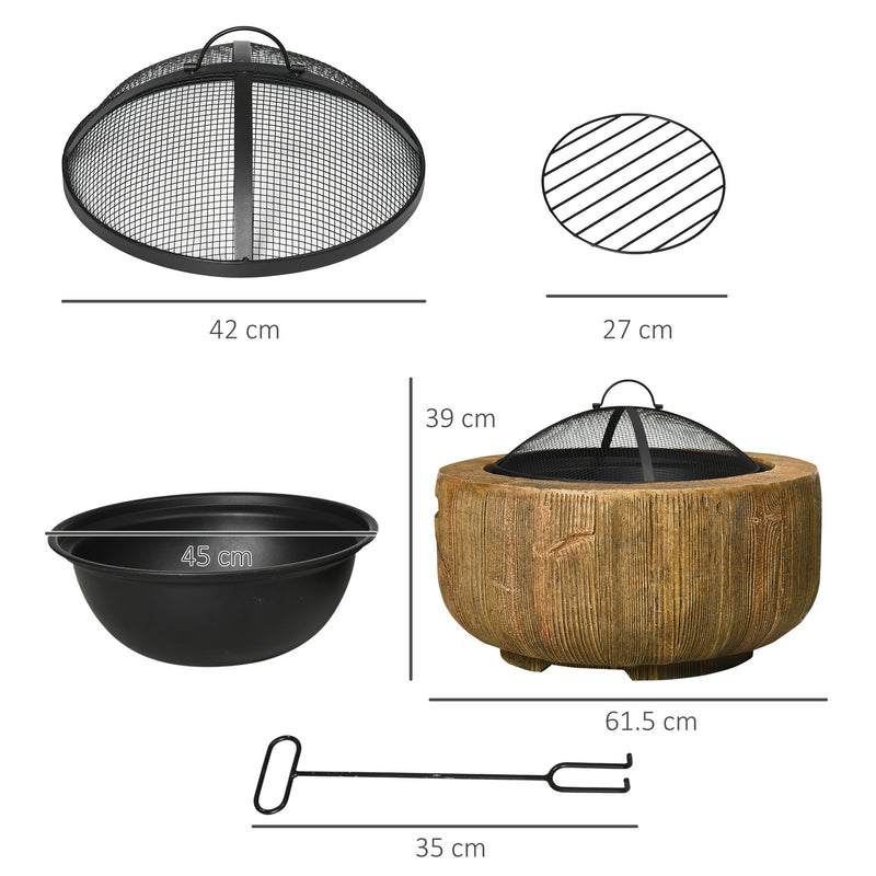 Garden Fire Pit with Spark Guard and Handles for Safe Outdoor Heating Light Brown AOSOM