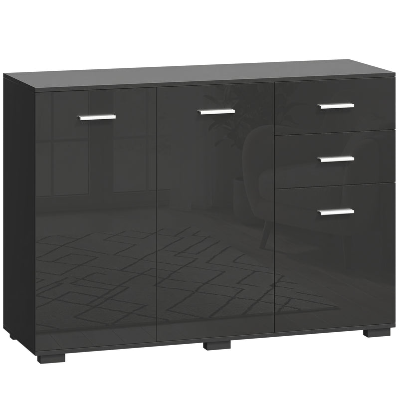 Sideboard with Drawers and Cupboards for Organised Home Storage High Gloss Black AOSOM