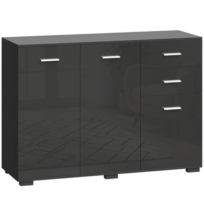 Sideboard with Drawers and Cupboards for Organised Home Storage High Gloss Black AOSOM