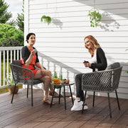 Grey 3 Piece Rattan Bistro Set with Cushions and Glass Table for Garden or Balcony by Outsunny