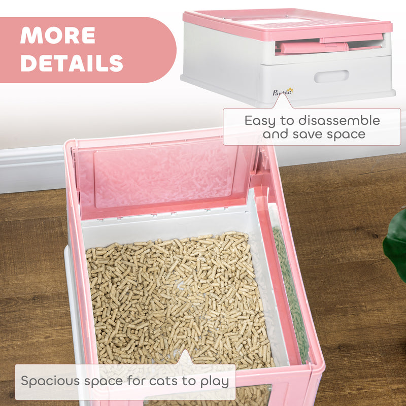 Pink Hooded Cat Litter Box With Scoop Portable Front Entry Pet Toilet by PawHut