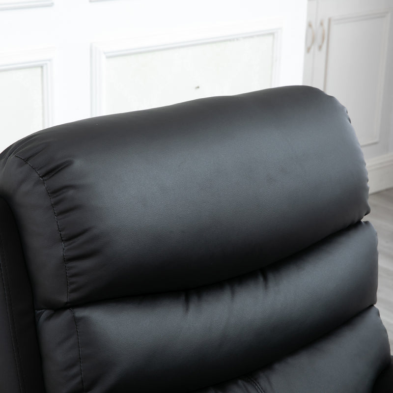 Manual Reclining Armchair with Padded Seat Retractable Footrest and Wood Frame Black