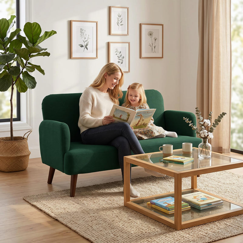 2 Seater Sofa with Raised Legs for Easy Cleaning and Compact Living Spaces Dark Green