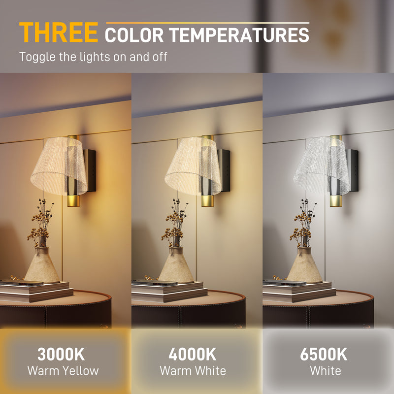 Black LED Wall Lights 2 Pack with Adjustable Colour Temperature for Bedroom or Hallway