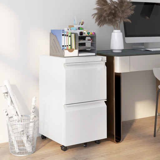 2 Drawer Lockable Steel Filing Cabinet With Wheels For A4 And Legal Files, White