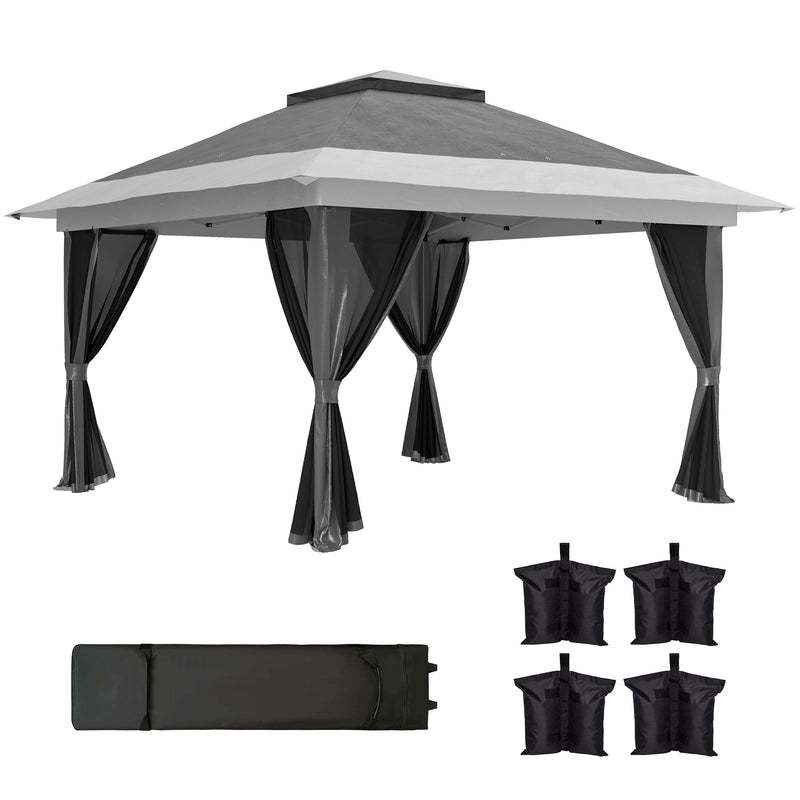 Grey 3.6 x 3.6m Pop Up Gazebo with Mesh Sides for Gardens and Outdoor Events by Outsunny