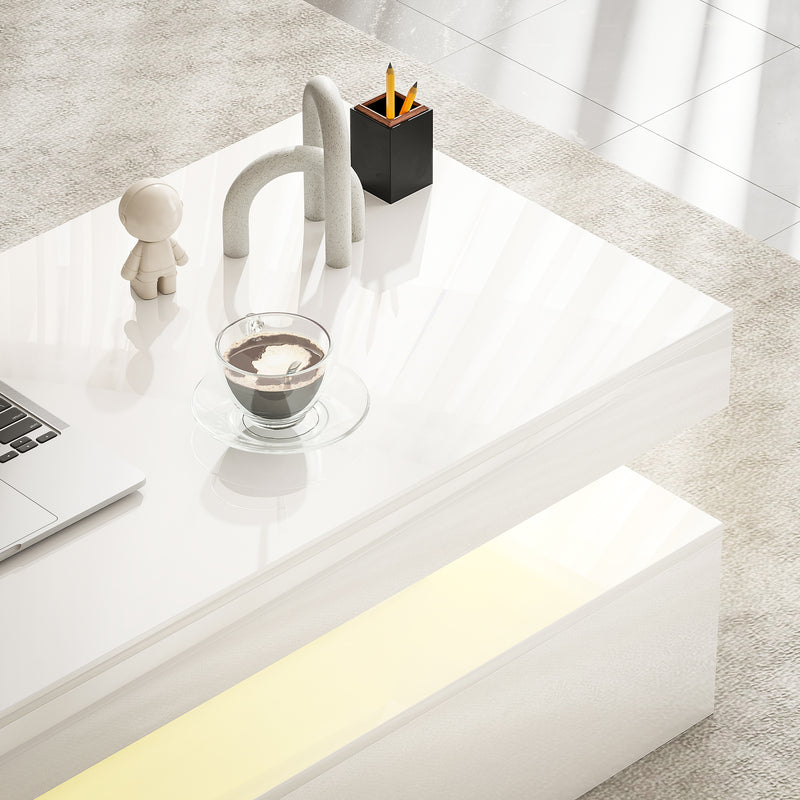 LED Coffee Table With Hidden Storage High Gloss Finish Ideal For Modern Living Rooms White