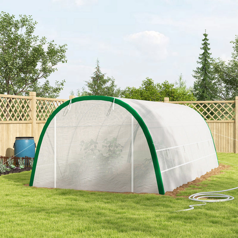 Walk In Polytunnel Greenhouse With Mesh Windows And Zipped Doors For Garden Use White AOSOM