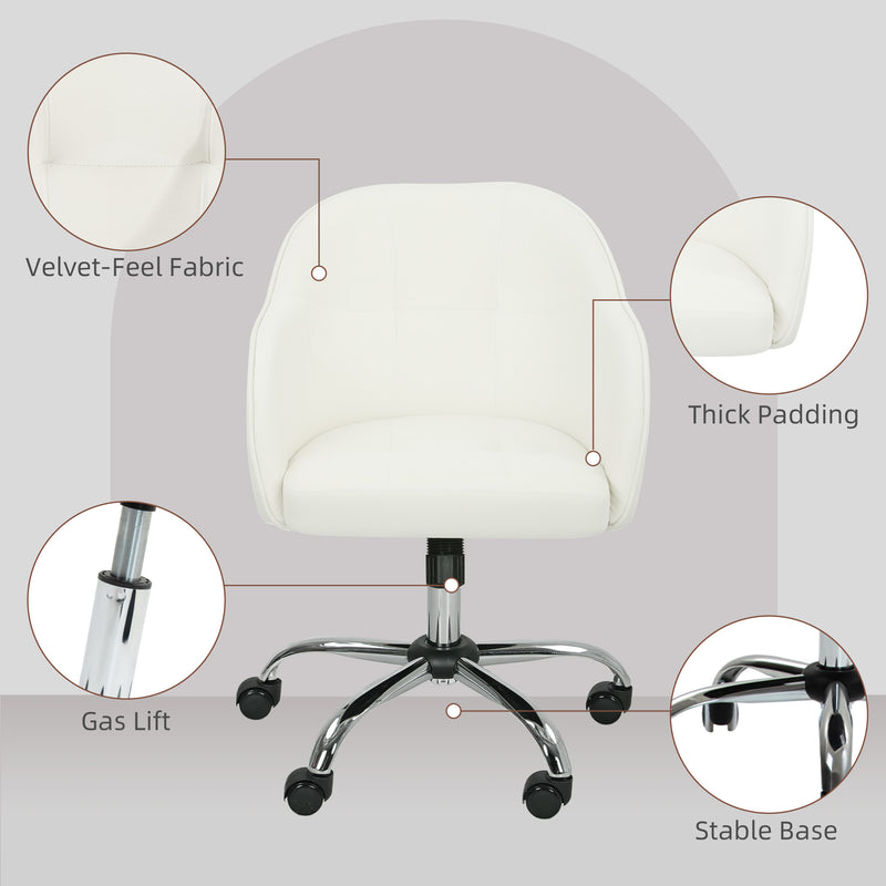 Velvet Swivel Office Chair With Padded Seat For Home Or Work Desk Comfort Cream