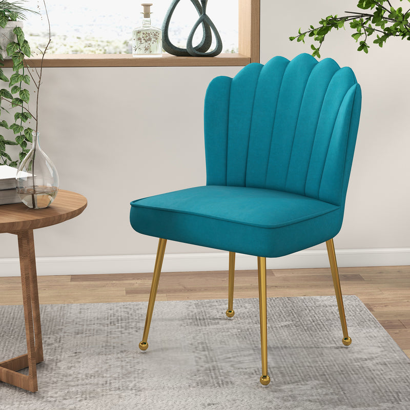 Blue Velvet Feel Shell Accent Chair With Padded Seat and Gold Legs by Homcom