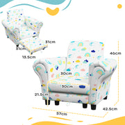 2 Piece Kids Sofa Set with Cloud Design and Wooden Frame for Toddlers Aged 15 to 36 Months, White