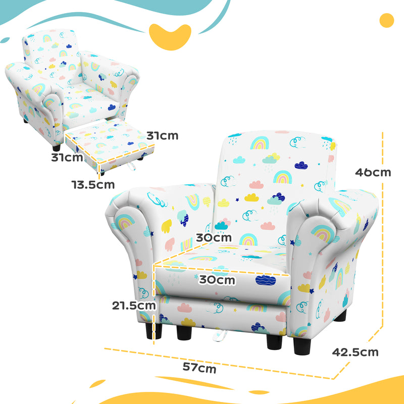 2 Piece Kids Sofa Set with Cloud Design and Wooden Frame for Toddlers Aged 15 to 36 Months, White