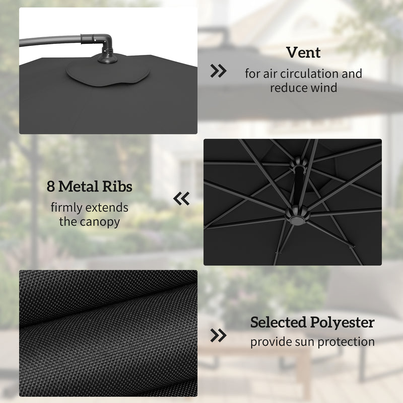 Black Cantilever Garden Parasol with Adjustable Shade for Outdoor Dining and Lounging