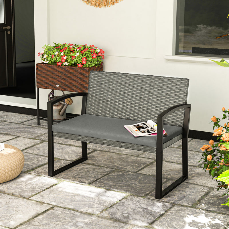 Grey Black Two Seater Rattan Garden Bench Weather Resistant by Outsunny