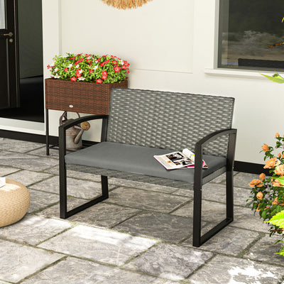 Grey Black Two Seater Rattan Garden Bench Weather Resistant by Outsunny