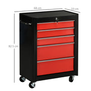5 Drawer Lockable Steel Tool Chest With Wheels For Garage Or Workshop Use Red