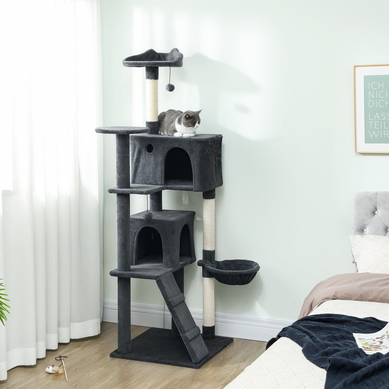 Large 180cm Cat Tree Tower with Hammock and Scratching Posts for Indoor Play Dark Grey AOSOM