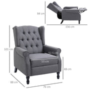 Wingback Recliner Armchair with Footrest and Tufted Back for Living Room Comfort Grey