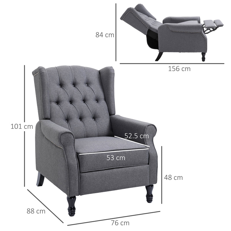 Wingback Recliner Armchair with Footrest and Tufted Back for Living Room Comfort Grey