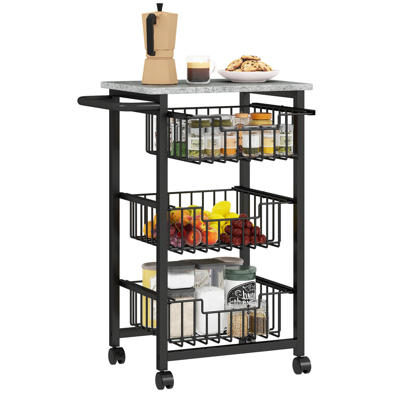 Grey Mobile Kitchen Island with Three Baskets and Brakes by HOMCOM