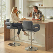HOMCOM Bar Stools Adjustable Swivel Kitchen Chairs with Backrest Armrest Set of 2 PU Leather Grey AOSOM