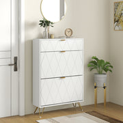 Slim Shoe Storage Cabinet with Two Flip Drawers Ideal for Hallways White