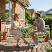 Foldable Garden Bistro Set for 2 with Acacia Wood Table and Chairs for Small Spaces Green White AOSOM