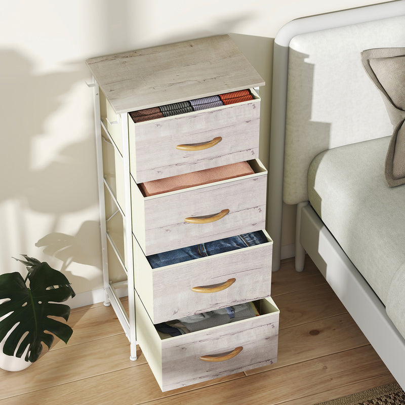 Chest of 4 Fabric Drawers with Wooden Frame Ideal for Bedroom or Hallway Storage Natural