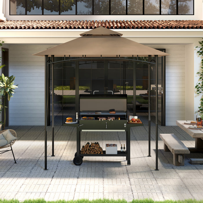 Khaki Grill Gazebo Replacement Canopy UPF50+ Double Tiered Top Cover for 1.5 x 2.4m Frame by Outsunny