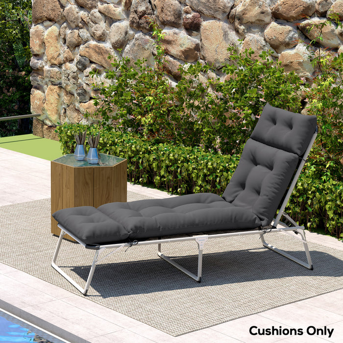 Dark Grey Sun Lounger Cushion 190x56x10cm UV Resistant Thick Sunbed Pad With Ties by Outsunny