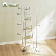 White Wood Effect Five Tier Corner Shelf for Home or Office Storage