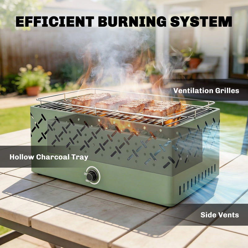 Portable Charcoal Barbecue with Adjustable Fan for Easy Outdoor Cooking Light Green