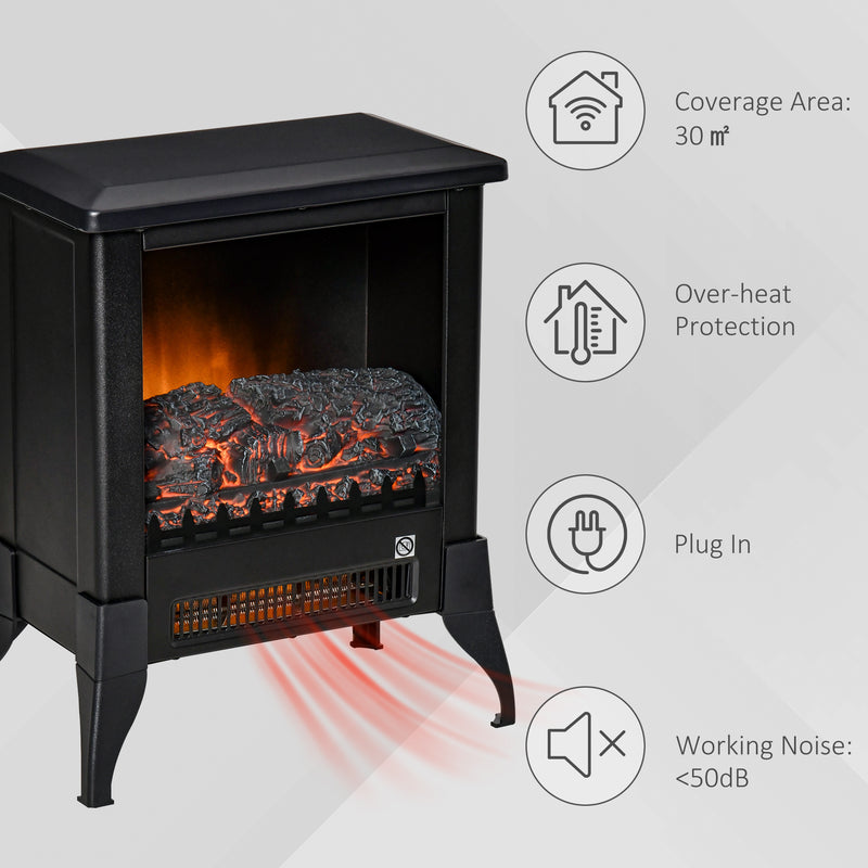 Freestanding Electric Fireplace Heater for Quick Warmth and Cosy Flame Effect Black
