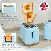 Fast Boil Kettle and 2 Slice Toaster Set with Auto Shut Off for Quick Breakfasts, Light Blue