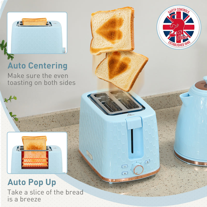 Fast Boil Kettle and 2 Slice Toaster Set with Auto Shut Off for Quick Breakfasts, Light Blue